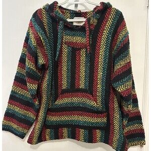 Earth Ragz Baja Hoodie XL Rasta Striped Mexican Drug Rug Pullover – Flawed